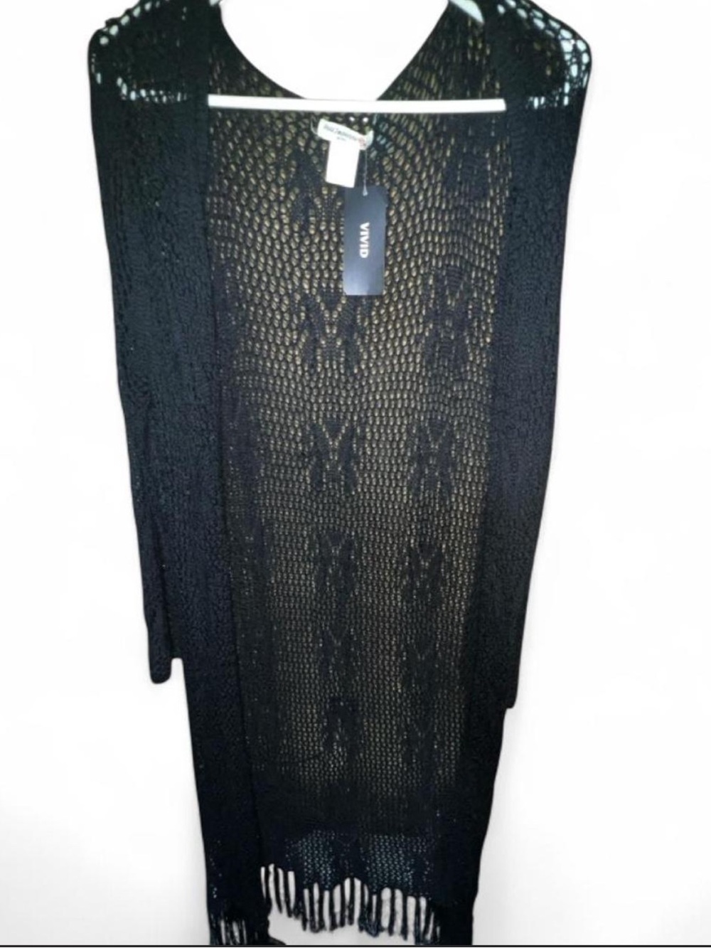 NWT Vivid Black Open-Knit Long Crotched DusterCardigan Sweater